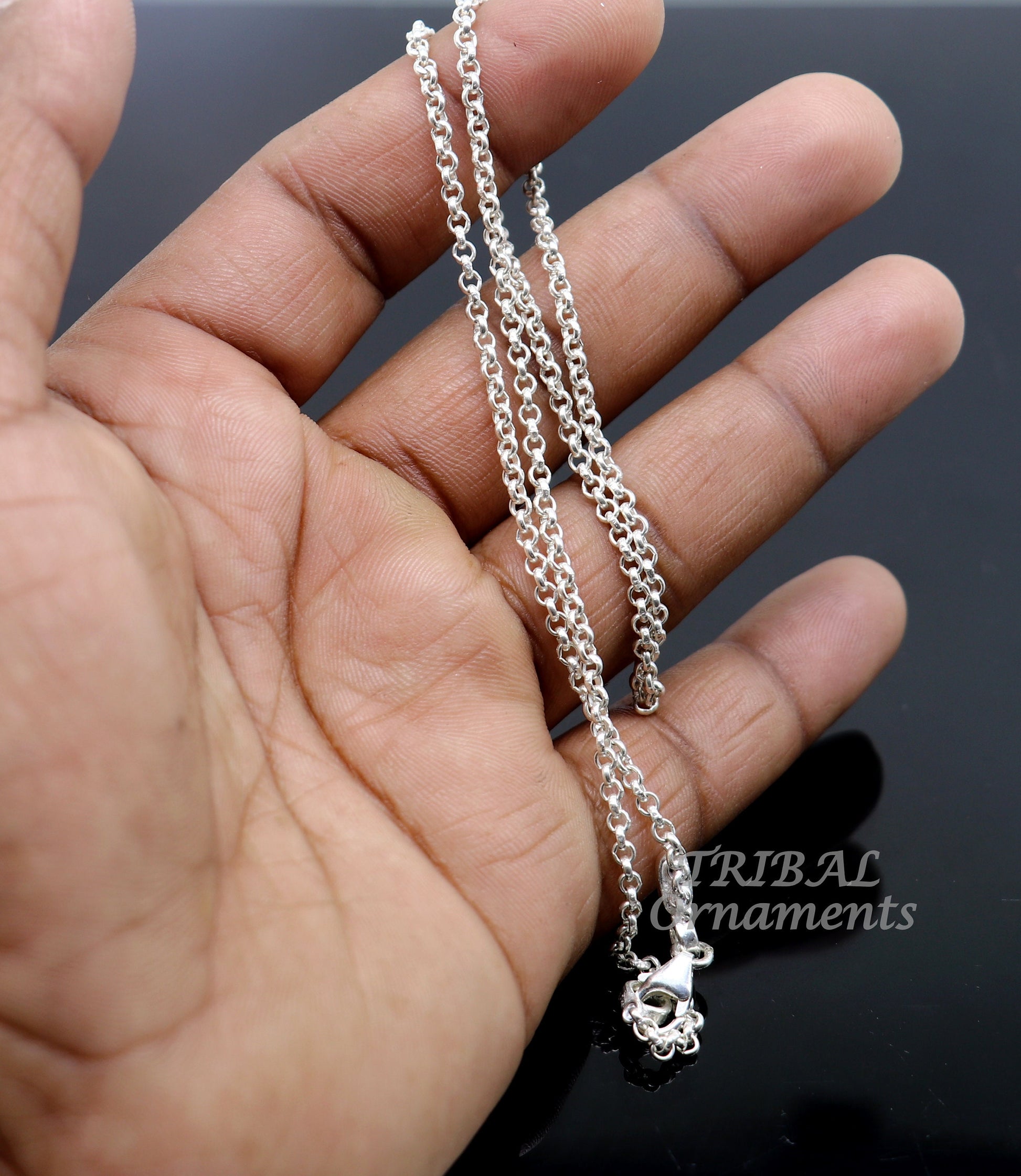 Sterling silver handmade fabulous cable rolo chain unisex necklace jewelry best gifting chain from india ch201 - TRIBAL ORNAMENTS