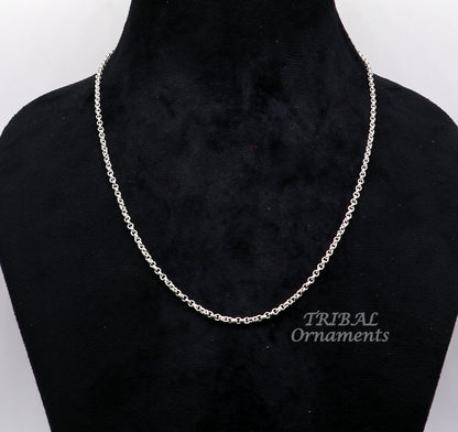 Sterling silver cable rolo chain necklace by TribalOrnaments, unisex jewelry with a handmade, elegant design for gifting or everyday wear.