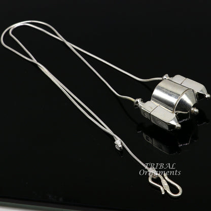 Sterling silver vintage Shiva Lingam box pendant by TribalOrnaments featuring intricate antique design and casket box set.