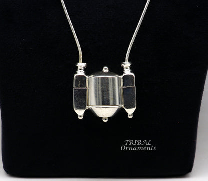 Sterling silver vintage Shiva Lingam box pendant by TribalOrnaments, featuring intricate antique design and ethnic Indian craftsmanship.