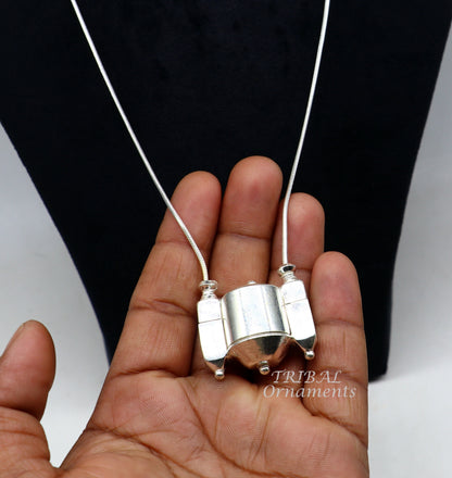 Sterling silver vintage Shiva Lingam pendant with casket box, designed by TribalOrnaments, featuring intricate ethnic Indian craftsmanship.