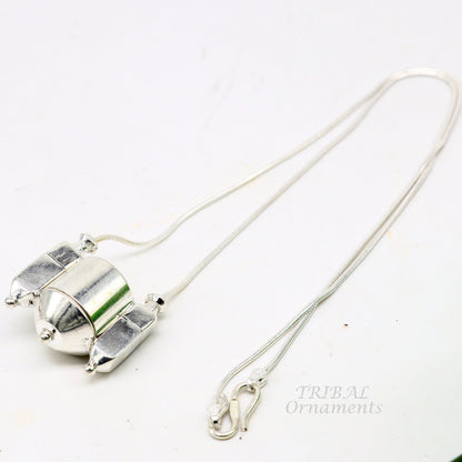 Sterling silver vintage Shiva Lingam pendant in a casket box, designed by TribalOrnaments, with intricate ethnic Indian craftsmanship.