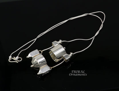 Sterling silver vintage Shiva Lingam box pendant with intricate design, crafted by TribalOrnaments, ideal for religious or ethnic jewelry.