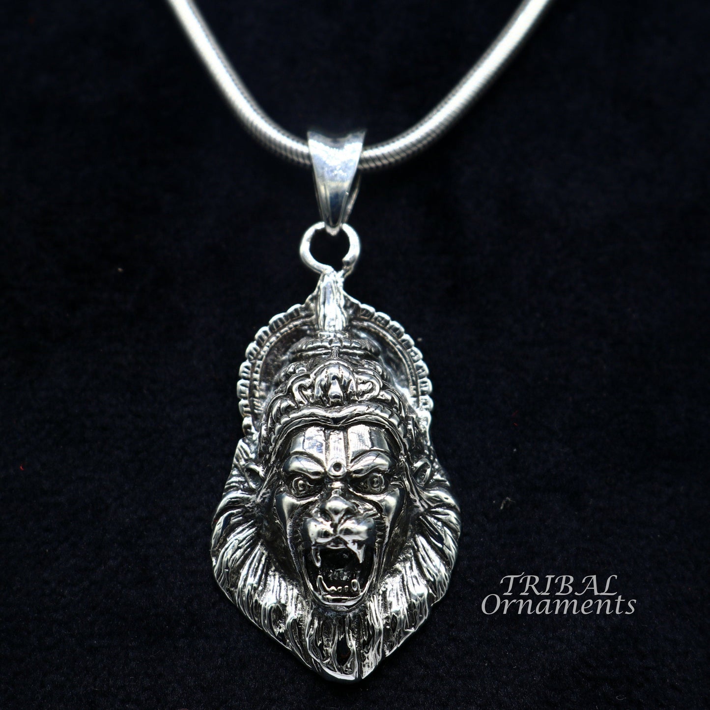 925 silver Vishnu Narsimha pendant featuring an idol design, oxidized style, customized locket necklace from TribalOrnaments.