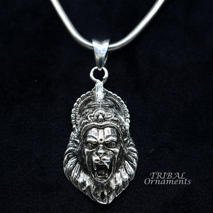 925 silver Vishnu Narsimha pendant featuring an idol design, oxidized style, customized locket necklace from TribalOrnaments.