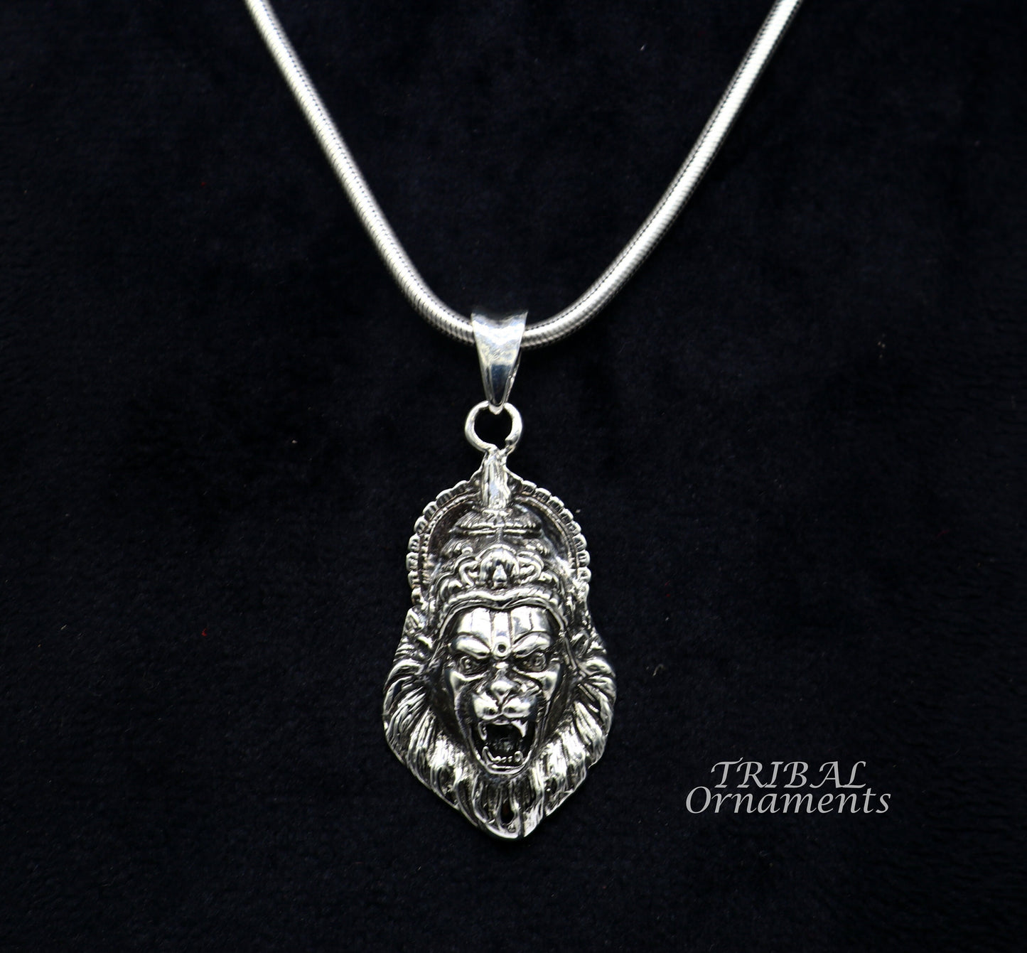 925 silver Vishnu Narsimha pendant necklace, detailed idol design, oxidized finish, stylish customized locket, perfect for gifting.