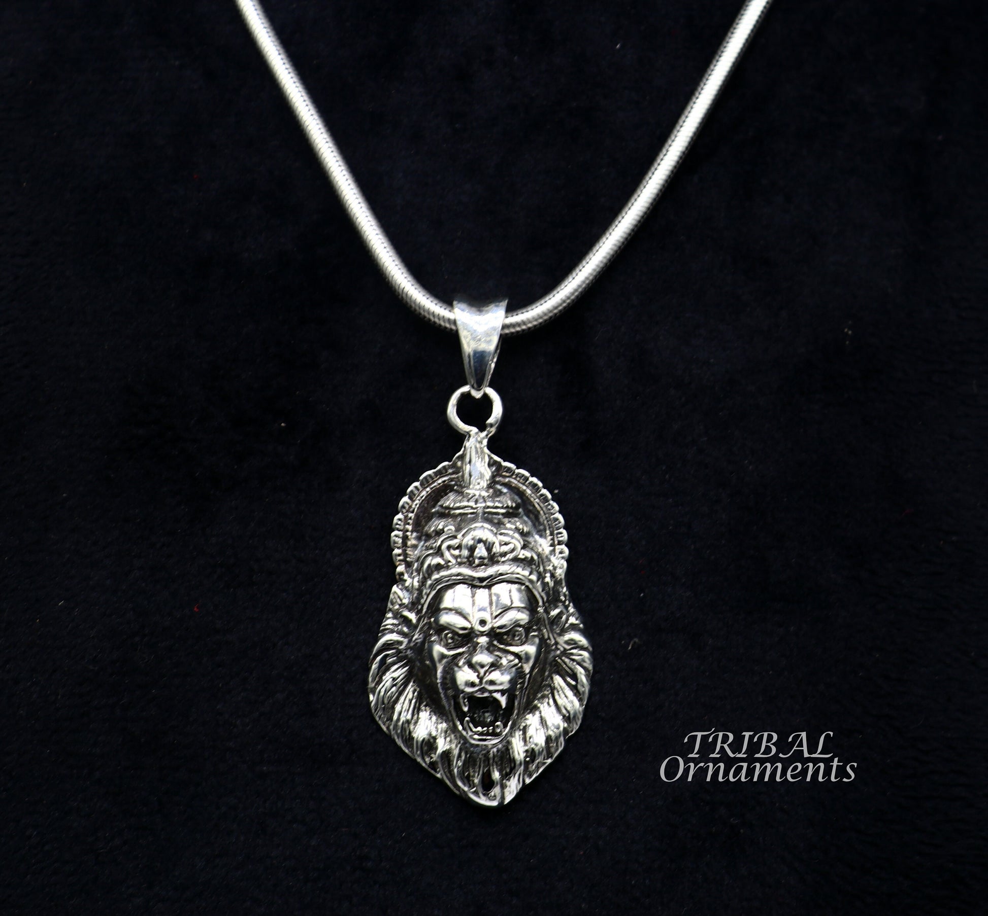 925 silver Vishnu Narsimha pendant necklace, detailed idol design, oxidized finish, stylish customized locket, perfect for gifting.