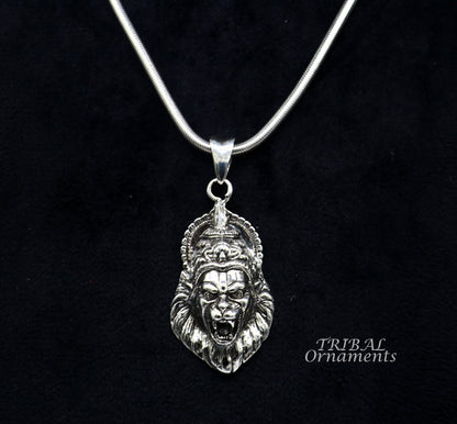 925 silver Vishnu Narsimha pendant necklace, detailed idol design, oxidized finish, stylish customized locket, perfect for gifting.