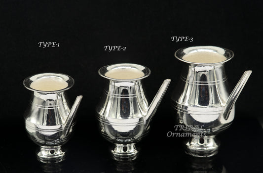 925 sterling silver handmade plain small Nozal Kalash, unique silver puja article, water or milk shiva Abhishek kalash pot india sv268 - TRIBAL ORNAMENTS