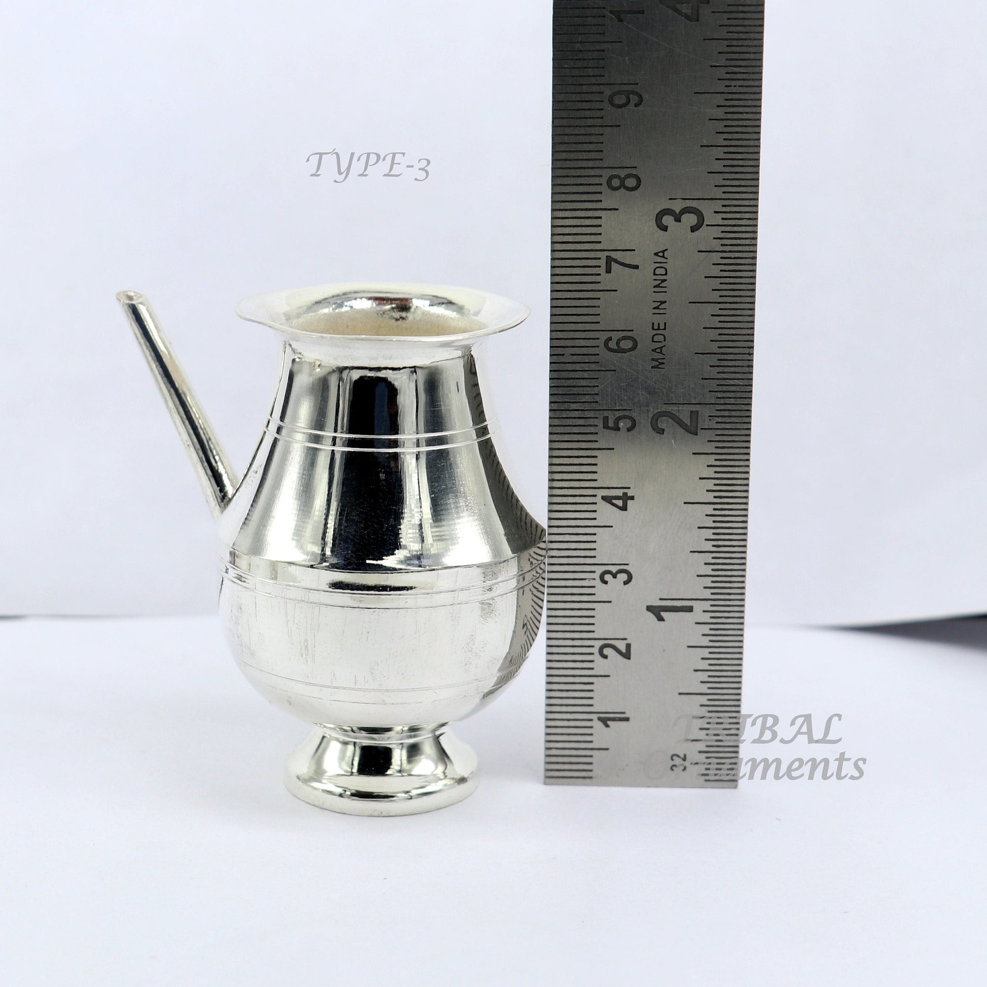 925 sterling silver handmade plain small Nozal Kalash, unique silver puja article, water or milk shiva Abhishek kalash pot india sv268 - TRIBAL ORNAMENTS