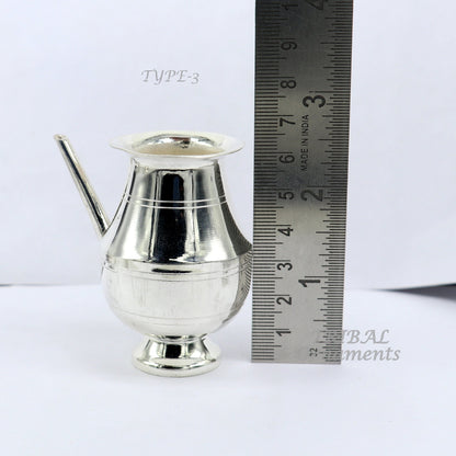 925 sterling silver handmade small Karwa Chauth Kalash for puja, Shiva Abhishek water or milk offering, traditional Indian silver pot
