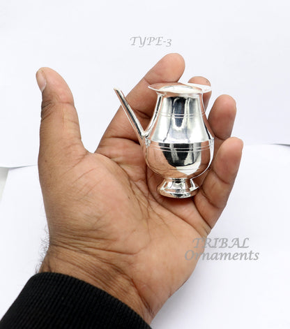 Handmade 925 sterling silver small Karwa Chauth Kalash for puja, featuring a simple design for Shiva Abhishek rituals in India.