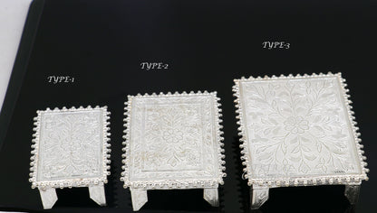 Sterling silver handmade small rectangle puja article table or chouki by TribalOrnaments, ideal for home temple puja rituals.
