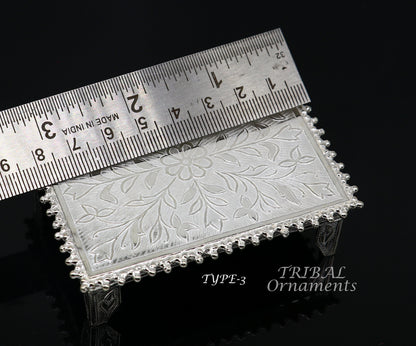 Sterling silver handmade small rectangle puja table/bazot by TribalOrnaments, traditional home temple art and puja utensil.