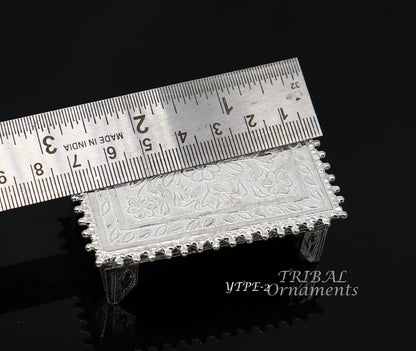 Sterling silver handmade small rectangle puja table article, traditional temple art and home puja utensil by TribalOrnaments
