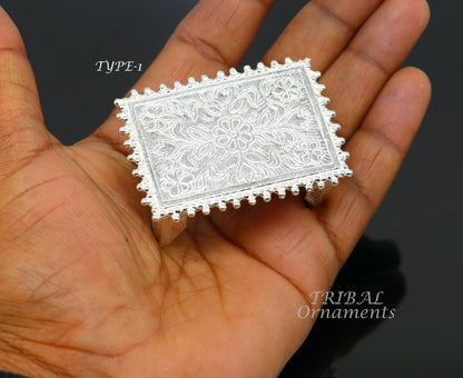 Sterling silver handmade small rectangle puja table or chouki, TribalOrnaments home temple art, traditional decorative puja utensil