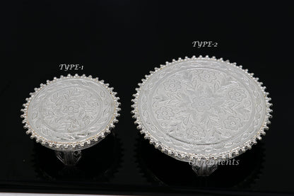 Sterling silver handmade small rectangular puja table or chouki with intricate temple art design by TribalOrnaments.