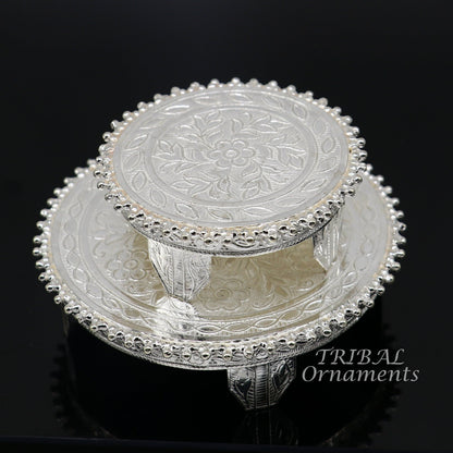 Sterling silver handmade small rectangular puja table or chouki from TribalOrnaments, ideal for home temple puja rituals.