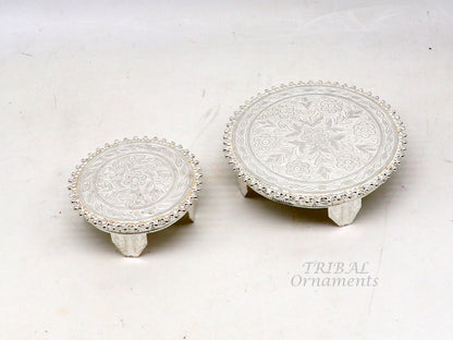 Sterling silver handmade small rectangular puja article table or chouki by TribalOrnaments, ideal for home temple and ritual use.