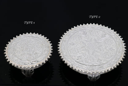 Sterling silver handmade small rectangle puja table or chouki by TribalOrnaments, ideal for home temple or puja rituals.