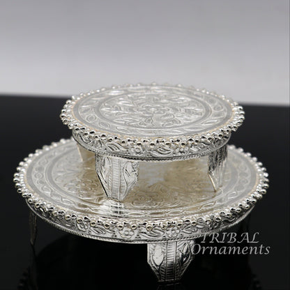 Sterling silver handmade small rectangle puja table utensil, decorative home temple art from TribalOrnaments.